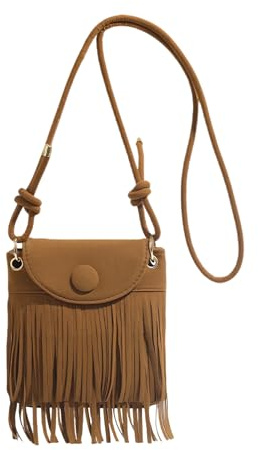 FENGQQKJ Hippie Tasche Damen Karneval, Fransentasche Braun aus Wildleder, Boho Crossbody Bag 20x18x4 cm - Langlebige Cowgirl Tasche für 70er Jahre Outfit & Karneval Mode Accessoires