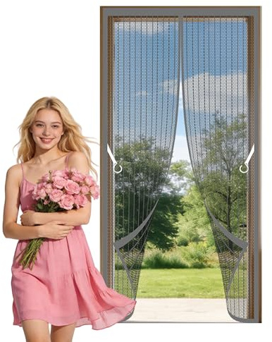 Magnetic Fly Screen Door 73 x 209 cm Automatically Closes Heavy Duty Fly Door Powerful Magnets and Full Frame Magic Tape for Living Room, Bedroom, Patio, Grey