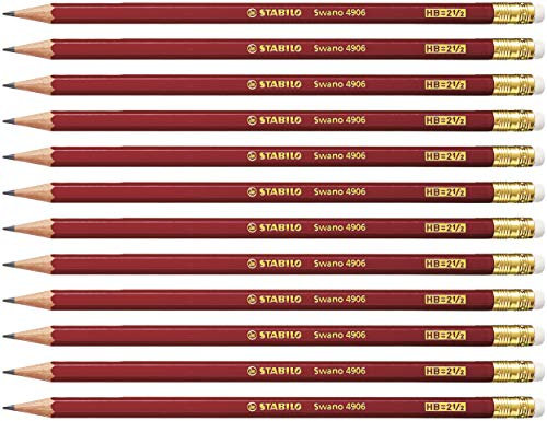 STABILO - Bleistift mit Radierer - Swano in rot - 12er Pack - Härtegrad HB