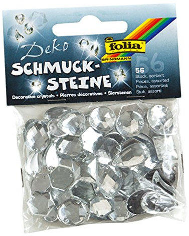 folia 1250 - Schmucksteine Midi - Crystal, 56 Stück, sortiert, mit Löchern zum Annähen oder Aufkleben - ideal zum Verzieren von Grußkarten, Scrapbooking und anderen Bastelarbeiten