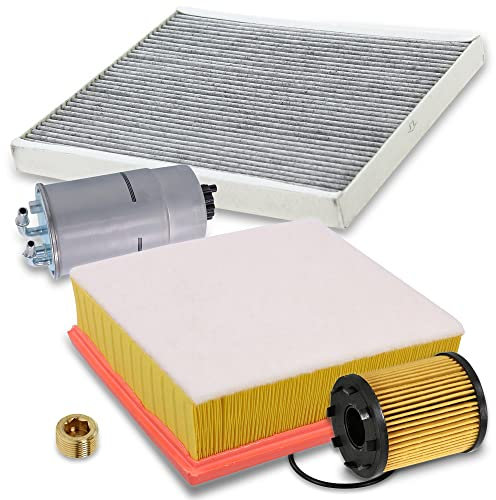 BESTPRICE Set di filtri di ispezione con 1x filtro olio, 1x filtro aria, 1x filtro aria abitacolo con carboni attivi, 1x filtro carburante, 1x tappo di scarico olio compatibile con OPEL CORSA D (S07)