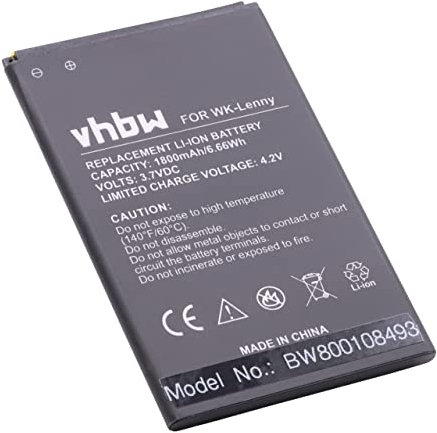 vhbw batteria compatibile con Wiko Sunny 2 Plus, Lenny, B0386126, Lenny 2, Lenny 3, Sunny 3, Jerry smartphone cellulare (1800mAh, 3,7V, Li-Ion)