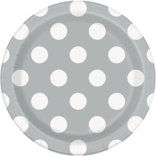 Unique Party 37284 - 18cm Silver Polka Dot Party Plates, Pack of 8