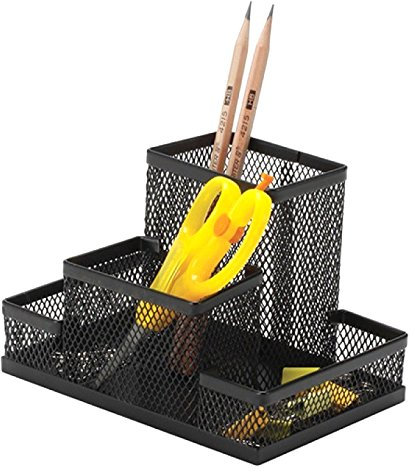 Przybornik na biurko z 4 przegrodami czarny