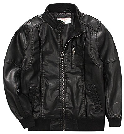 LJYH Boys Classic Stand Collar Faux Leather Moto Biker Jackets Kids Black Bomber Rider Coats 5/6yrs 120cm
