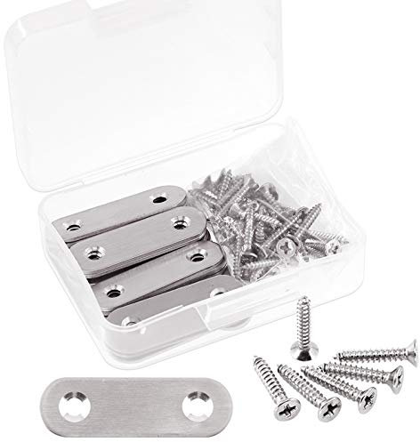 Glarks Juego de 20 soportes rectos planos de acero inoxidable de 50 mm/2 pulgadas, placas de unión reparación, conector de soporte de fijación y 40 tornillos autorroscantes (50 mm/2 pulgadas)