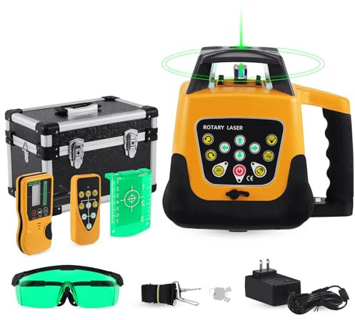 Samger Nivel Láser Autonivelante 360 Grados, IP54 Nivel Láser Automático Verde, Horizontales y Verticales, 500M Alcance, Trabajo Continuo 20 Horas, con Control Remoto, Receptor, Estuche Acolchado