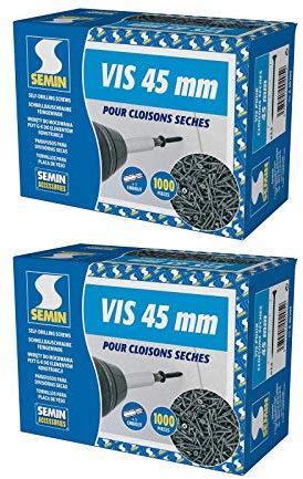 Semin - Vis Auto Perceuse 45 mm - Fixation des Plaques de Plâtre sur l'Ossature - Intérieur - Boîte de 1000 Pièces (Lot de 2000)