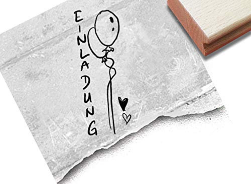 Stempel Textstempel EINLADUNG mit Luftballons, in Handschrift - Schriftstempel für Einladungen Geburtstag Hochzeit Einschulung Deko - zAcheR-fineT