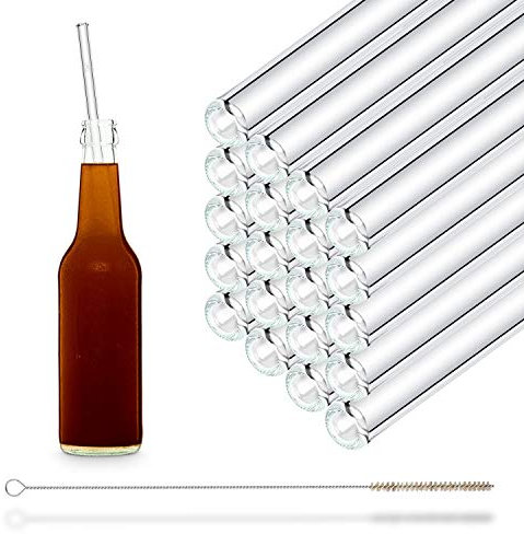 HALM Stanley Cup Glas-Strohhalme 20 Stück gerade 30 cm Wiederverwendbar Trinkhalm + plastikfreie Reinigungsbürste Spülmaschinenfest - Glastrinkhalme für Trinkflaschen, Limo-Flaschen