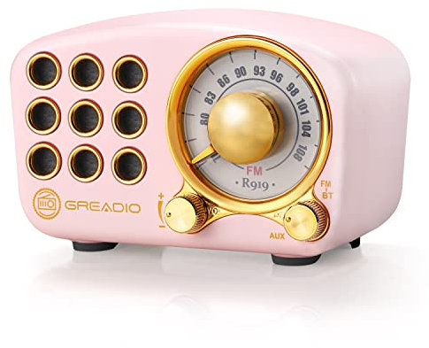Hogdseirrs Haut-parleur Bluetooth rétro, radio FM vintage avec style classique ancien, amélioration des basses, volume fort, connexion sans fil Bluetooth 4.2, carte TF et lecteur MP3 (rose)