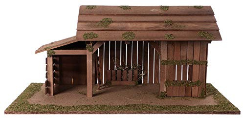 Holyart Holzhütte mit Stall 31x70x35cm für Krippen von 15cm