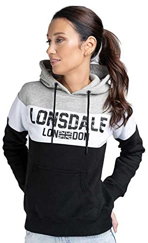Lonsdale Damen Sleeve Hooded Sweatshirt, Black, White, Marl Grey, XL EU