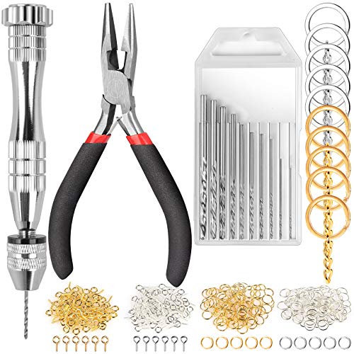 LEOBRO Hand Drill, 222 PCS Pin Vise Hand Drill with Drill Bits(0.8 mm-3 mm), Needle Nose Pliers, Jewelry Making Supplies, Keychain Making Kit, Hand Drill Tools for Jewelry Keychains Making