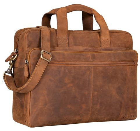 STILORD 'Thompson' Vintage Ledertasche Business Tasche Groß Aktentasche Lehrertasche zum Umhängen für Laptop DIN A4 Bürotasche Trolley Aufsteckbar Echtes Leder, Farbe:tan - dunkelbraun
