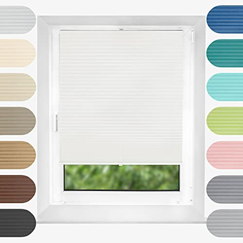 Birrke Plissee Ohne Bohren Klemmfix 130x120 cm - Fenster Plisseerollo mit Bequemer Oben-Unten Funktion - Plissees für Sonnenschutz und Sichtschutz - Einfache Montage - Snowy White, Weiß
