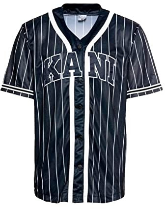Karl Kani Herren KM221-115-1 Serif Pinstripe Baseball Shirt Black, XL