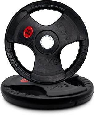 GYM DISTRICT Hantelscheiben 50mm - Fitness-Gewichte für jede 50mm-Olympia-Hantelstange - Gusseisen, gummiert, praktische Griffe - Ideale Trainingsgewichte für dein Home Gym - 20 kg
