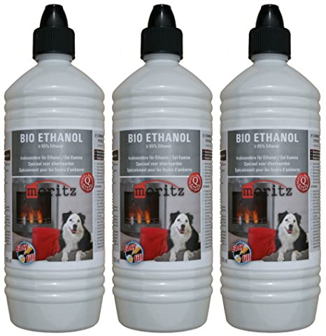 Moritz Bio Ethanol 3 x 1000 ml I flüssiges Bioethanol für Ethanol Kamin Tischkamin Tischfeuer Kaminofen Outdoor Ofen