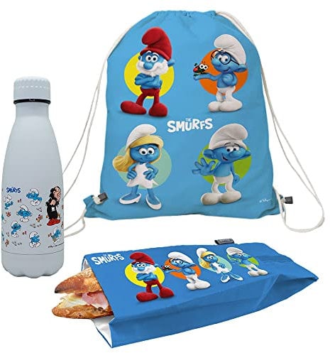 Nerthus FIH 1075 Set Rucksack + Snacktasche + Doppelwandflasche 350 ml Schlümpfe