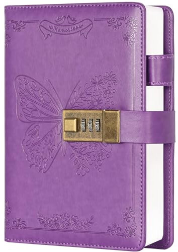 Billtigif Tagebuch mit Schloss, Tagebuch für Frauen und Mädchen, Vintage-Schloss-Tagebuch, nachfüllbar, persönliches Verriegelungs-Notizbuch, geheimes Tagebuch mit Zahlenschloss, 13 x 20 cm (lila)