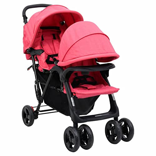 RONGQI Geschwisterwagen, Zwillingskinderwagen, Double Stroller, Geschwisterbuggy, Doppelkinderwagen, Rot Stahl