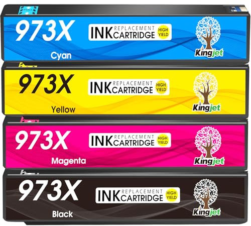KINGJET 973X Ink Cartridges New Chip Replacement for HP 973X 973 Ink Multipack for HP PageWide Pro 477dw 577dw 452dw 477dn 452dn 577z 552dw P55250dw Printer (Black Cyan Magenta Yellow), 4 Pack