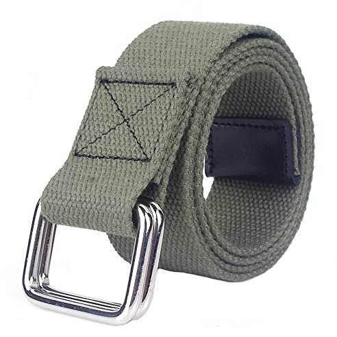 SagaSave Cintura unisex in tela, regolabile, stile casual, con fibbia a doppio anello, 110 cm, cintura elastica per jeans, Verde militare, 110 cm