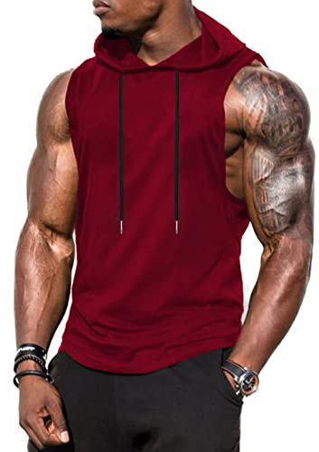 Babioboa Sports Herren Tank Top Ärmelloser Workout Sport Fitness Hoodie Muskelshirt für Gym Training Winerot M