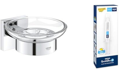 Lot de GROHE Start Cube Porte Savon avec Support pour Salle de Bain, Fixations Cachées, Chromé, 41096000 + GROHE Kit colle Quickglue A1, 41127000