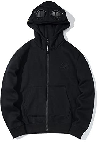 F6QUM Felpa con cappuccio unisex con cappuccio e cerniera con cappuccio e decorazione per occhiali da sole, Nero , L