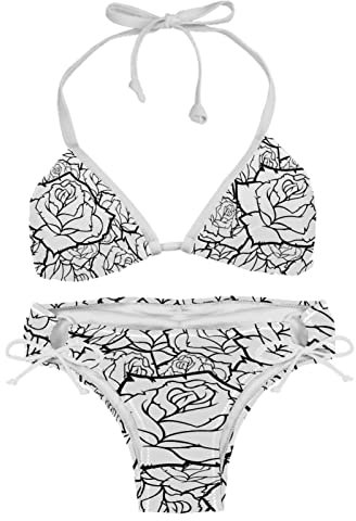 Bikini Sets for Women Black White Rose Beach Bathing Suit