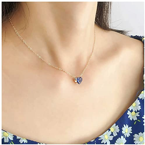 Inateannal Collar De Corazón De Cristal Azul Collar Colgante De Corazón Azul Zafiro Amor Corazón Azul Collar De Oro Cz Corazón Collar Gargantilla Joyas Para Mujeres Y Niñas Regalos