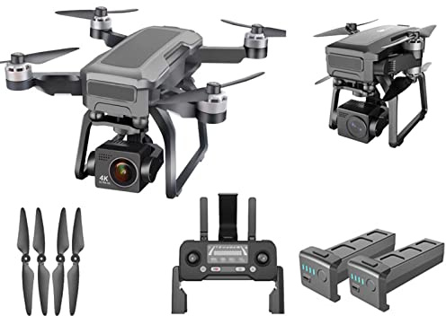 Drone with Camera for Adult 4K ESC Camera 25-min Flight Time 3-axis Mechanical Gimbal EIS Electronic Anti-Shake GPS Positioning System 5X Zoom Fixed-Point Encircling Flight (Dark Grey 2 BATTERIES)