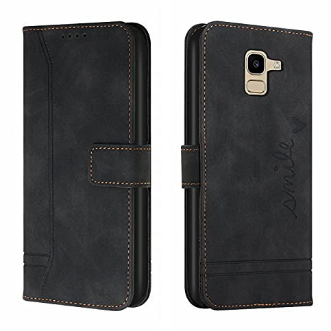 Trugox Handyhülle für Samsung Galaxy J6 2018 / J600 Hülle Klappbar Klapphülle mit Kartenfach Handytasche Handy Schutzhülle Tasche Leder Wallet Flip Case Slim Book Cover - Schwarz