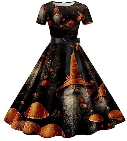 Robe Halloween Femme Citrouille Robe Vintage Grande Taille Ample Chic Jupe Longue BoutonnéE De Couleur Unie Robes Chemise à Manches Longues avec Poche Taille Deguisement Halloween Femme Enceinte
