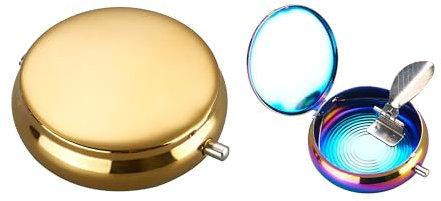 Taschen ASCHENBECHER Rainbow Ø5,5cm mit Deckel aus Metall rund mini mit Ablagefläche Reiseaschenbecher Taschenaschenbecher Reise Outdoor 3-Varianten 06 (Gold)