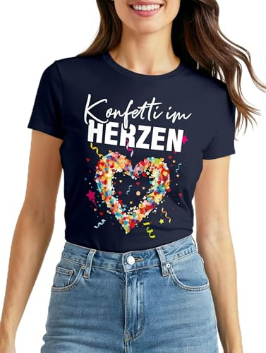 MoonWorks® Damen T-Shirt Fasching Karneval Konfetti im Herzen Kostüm-Ersatz Verkleidung Funshirt Frauen
