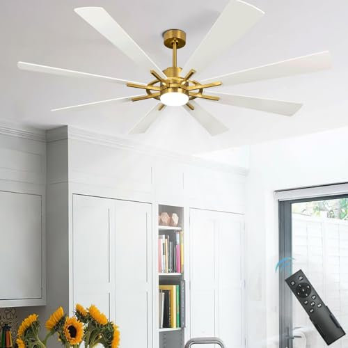 Depuley 72 White Ceiling Fans with Lights and Remote, Large Reversible Modern Ceiling Light Fan with 5-Speed, Ceiling Fan for Indoor Outdoor, 3000K-6000K Quiet DC Motor 8 Blades, Timer