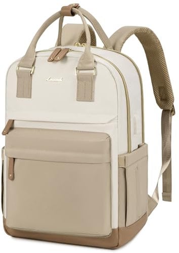 LOVEVOOK Backpack Womens, 17 Inch Laptop Travel Work Rucksack, Waterproof School Bag with USB Port, Anti Theft Ladies Computer Back Pack for Office Business College Uni, Khaki