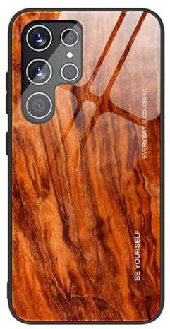 MOHDHAF- Hülle for Samsung Galaxy S24 Ultra S24 Plus S24 Hochwertige Gehärtetem Glas Handyhülle Schlanke Modische Holzmaserungsmuster Handyhülle(D,S24 Plus)