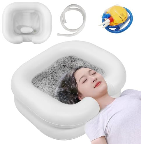 Aufblasbares Shampoo-Waschbecken, tragbare Shampoo-Schüssel mit Nackenstütze und Ablaufschlauch für bettlägerige Menschen, tragbare Shampoo-Spüle für ältere Menschen, Behinderte, Schwangere und