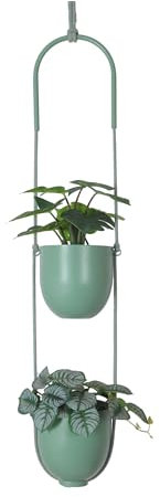 ABETREE Macetas colgantes de metal de 2 niveles, para interiores y exteriores, modernas, para colgar en la pared, techo, macetas, cestas de cocina, decoración de habitación (verde)