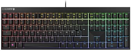 CHERRY MX 2.0S, Tastiera Meccanica da Gioco con Illuminazione RGB, Tedesco QWERTZ, Cablata, Progettata in Germania, Interruttori MX2A RED, Nero, Tedesco - QWERTZ