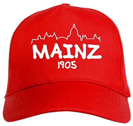 Mütze bestickt Mainz Deutschland rot - Sport Ultras, aus Polyester, 5 Panels, Größenverstellung mit Klettverschluss, Weiß, One size
