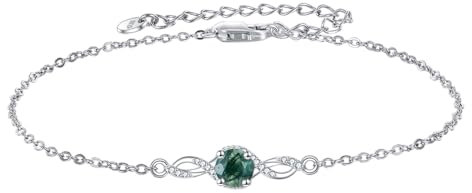 POPLYKE Natürliche Moos Achat Einstellbare Armband Sterling Silber Grün Moos Achat Edelstein Armband Infinity Armband für Damen Schmuck für Mama