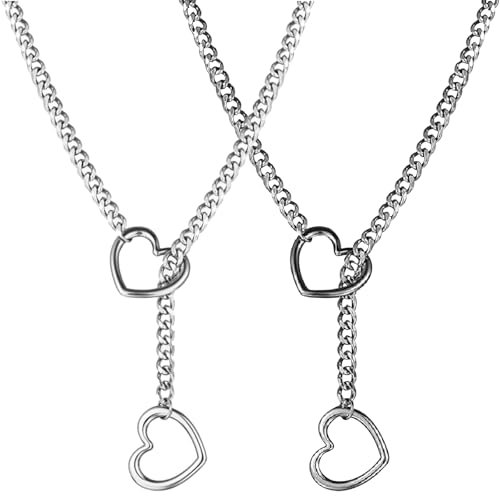 BDSHUNBF 2PCS Herz O-Ring Slip Chain, Punk Gothic Necklace, Y-Halskette, Heart Slip Chain für Frauen Männer
