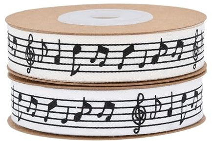 GreatRise 2 Rollen Musiknotenband Geschenkband mit Musiknoten Musik-Bastelband Musical Schleifenband Satinband für Geschenkverpackungen Musik Party-Dekoration Nähhandwerk Weiß + Beige