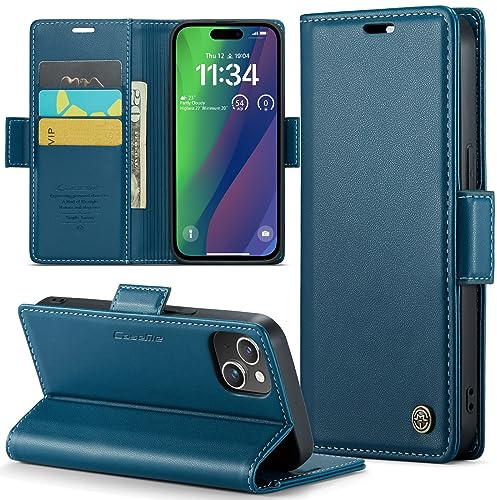 Phernykas Wallet Case for iPhone 15 Plus, Magnetic Flip | 3 Card Slots, Faux Leather RFID Blocking Card Holder Flip Wallet with Kickstand, Side Magnetic Clasp, Premium Cover,Blue