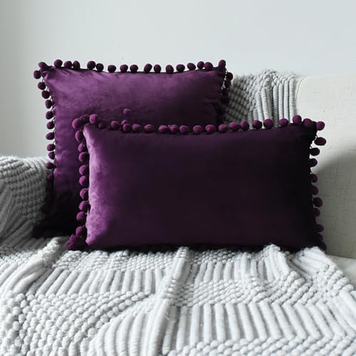 Anevous 2er Set Samt Kissenbezug, Weicher Kissenbezüge Dekokissenbezuge, Sofakissen Couchkissen Dekorativ Weihnachten Lendenkissen Kissenhülle für Schlafzimmer Wohnzimmer Sofa,Violett 45x45cm
